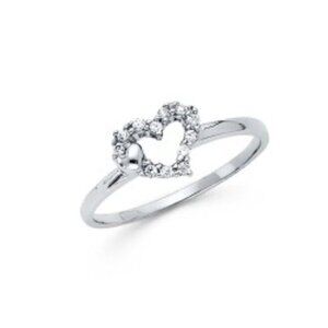 14K White Gold CZ Heart Ring 3 4 5 6 7 8 9